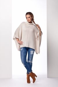 LS151 Elegancki wygodny sweter ponczo beżowy