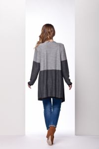LS160 Oryginalny trójkolorowy sweter w formie narzutki jasnoszary-grafit-czarny