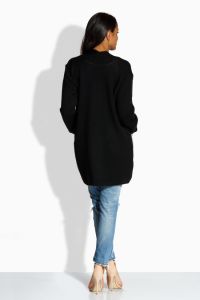 EM601 Długi sweterek z kontrastującymi kieszeniami czarny-jasnoszary