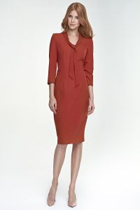 Sukienka z wiązaniem na dekolcie - rudy - S77