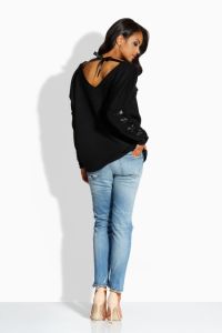 EM602 Uroczy luźny sweter z kokardką czarny