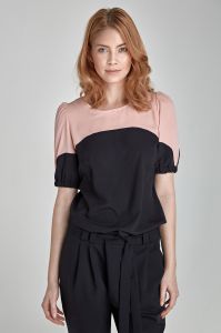 Dwukolorowa bluzka z krótkim rękawem - czarny/róż - B25