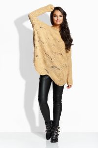 EM605 Luźny sweter oversize kamel