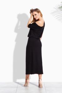 EM104 Luźna długa sukienka z kieszeniami czarny