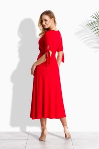 EM105 Kobieca długa sukienka z modnym paskiem czerwony