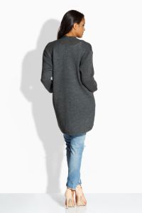 EM601 Długi sweterek z kontrastującymi kieszeniami grafit-fuksja