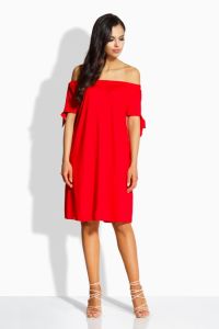 L212 Zwiewna sukienka z odkrytymi ramionami czerwony
