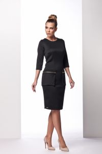L101 Elegancka sukienka z ozdobnymi kieszeniami czarny