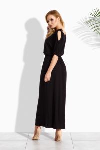 EM108 Elegancka długa sukienka z rozcięciami na ramionach czarny