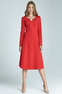 Klasyczna sukienka z długim rękawem - czerwony - S66