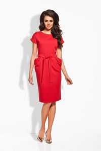 L129 Elegancka sukienka z paskiem czerwony