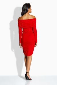 EM116 Elegancka klasyczna sukienka z marszczeniami czerwony