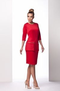 L101 Elegancka sukienka z ozdobnymi kieszeniami czerwony