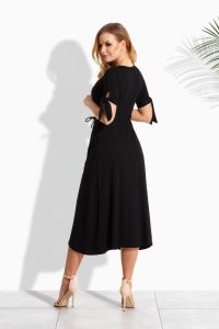 EM105 Kobieca długa sukienka z modnym paskiem czarny
