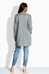 EM601 Długi sweterek z kontrastującymi kieszeniami jasnoszary-biały